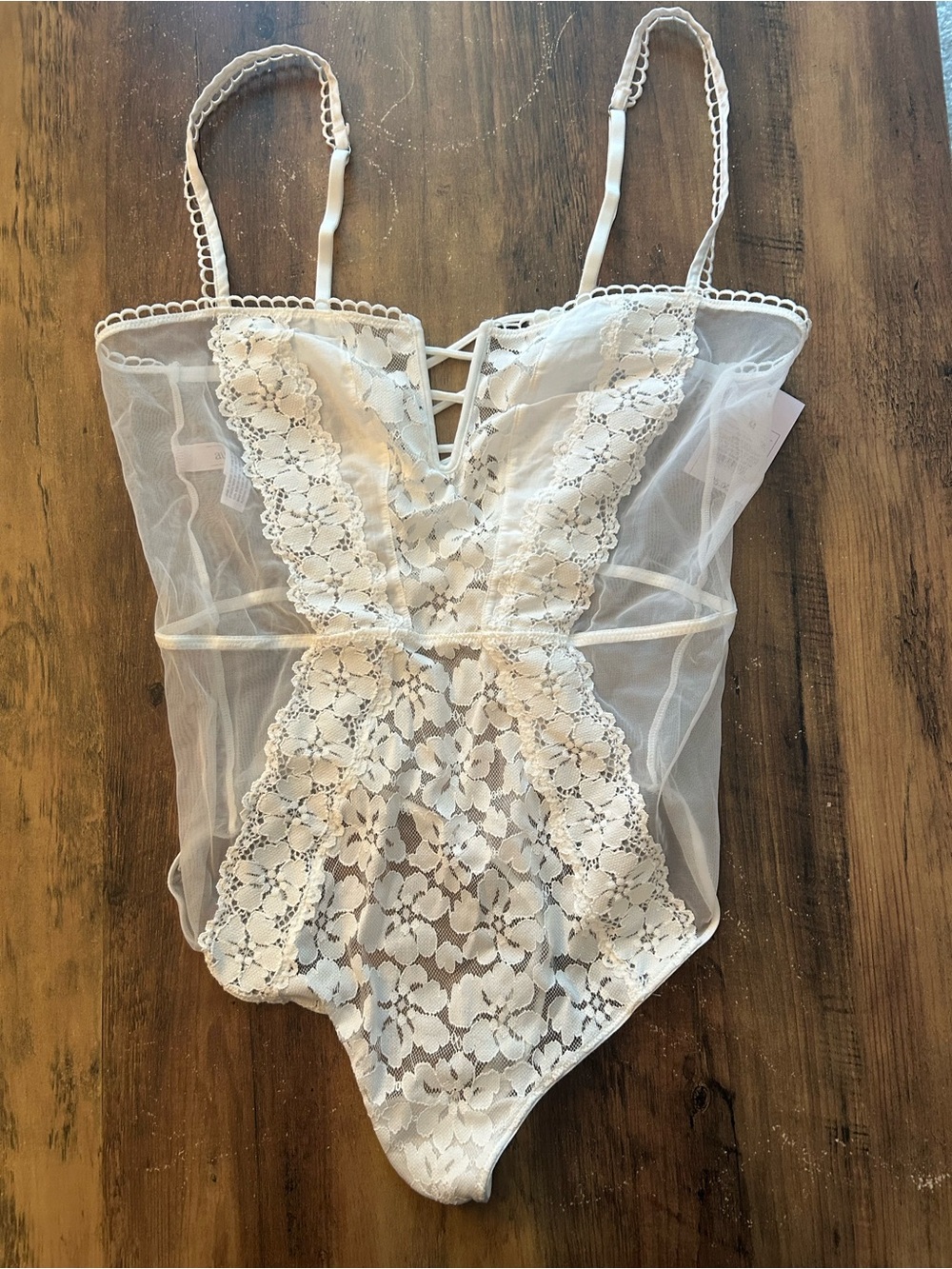 Sheer Lace One-Piece Bodysuit - Ivory